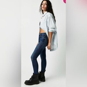 Mother Denim Women’s Sz 24 or 0/2 The Looker Ankle Fray Dark Blue Wash Jeans